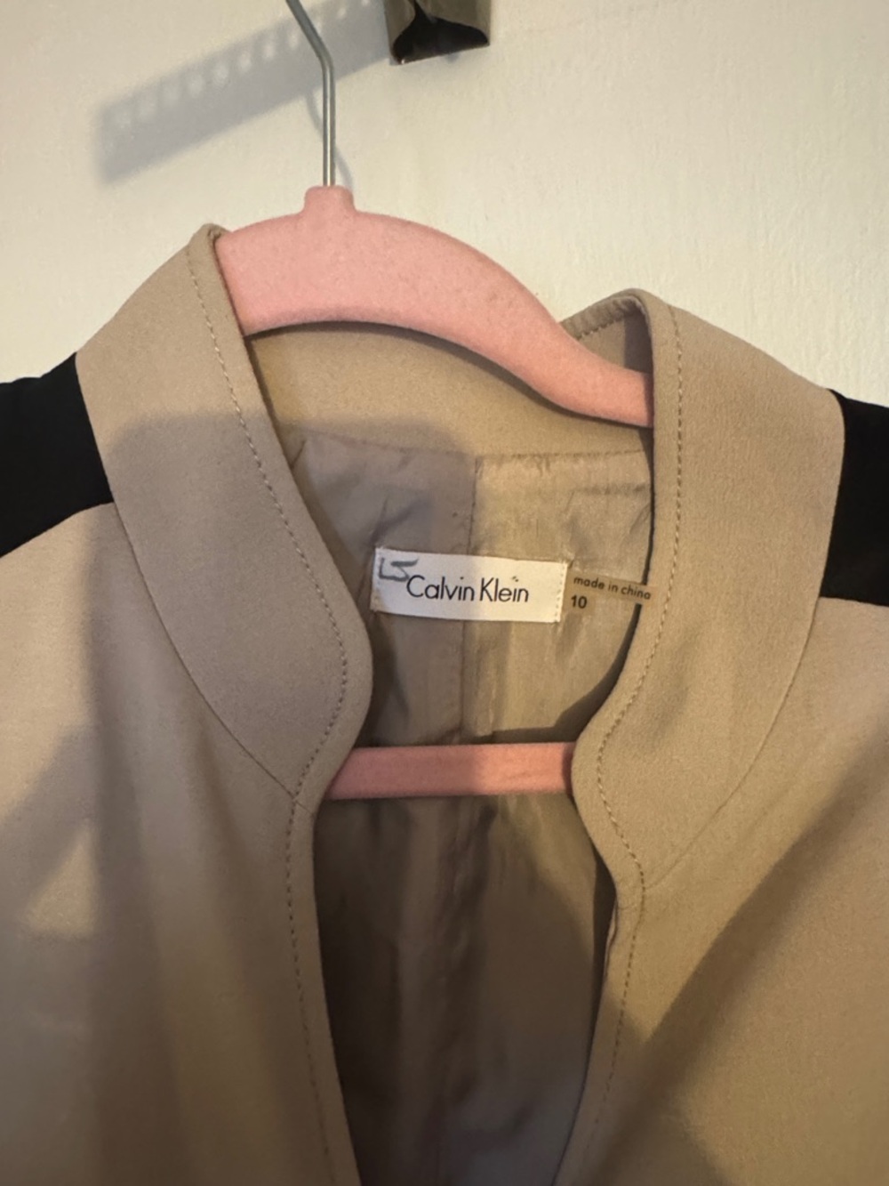 Calvin Klein Beige Midi Dress with Black Shoulder Panels